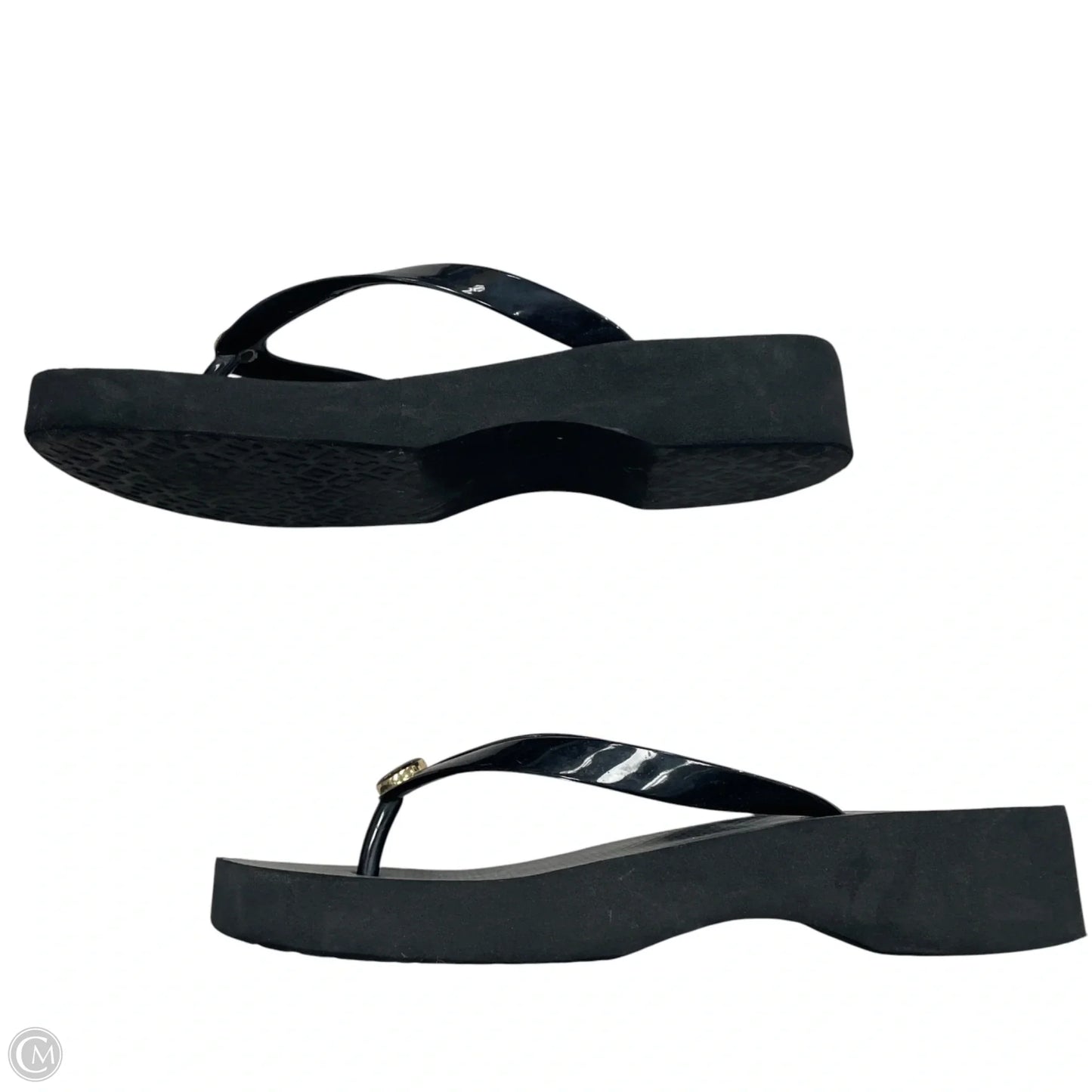 Sandals Designer By Tory Burch In Black & Gold, Size: 8