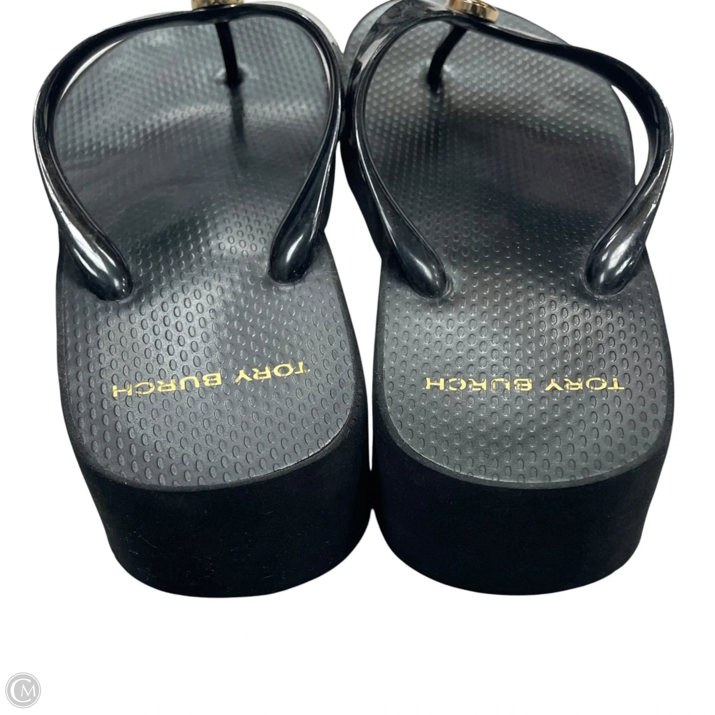 Sandals Designer By Tory Burch In Black & Gold, Size: 8