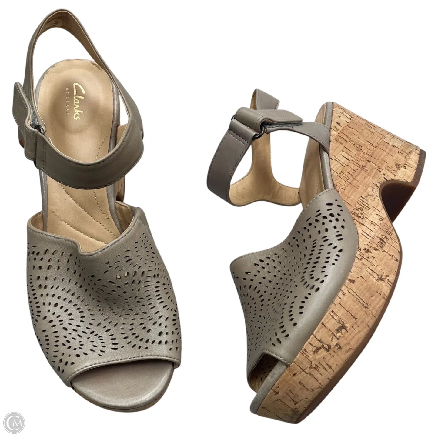 Sandals Heels Wedge By Clarks In Grey, Size: 7