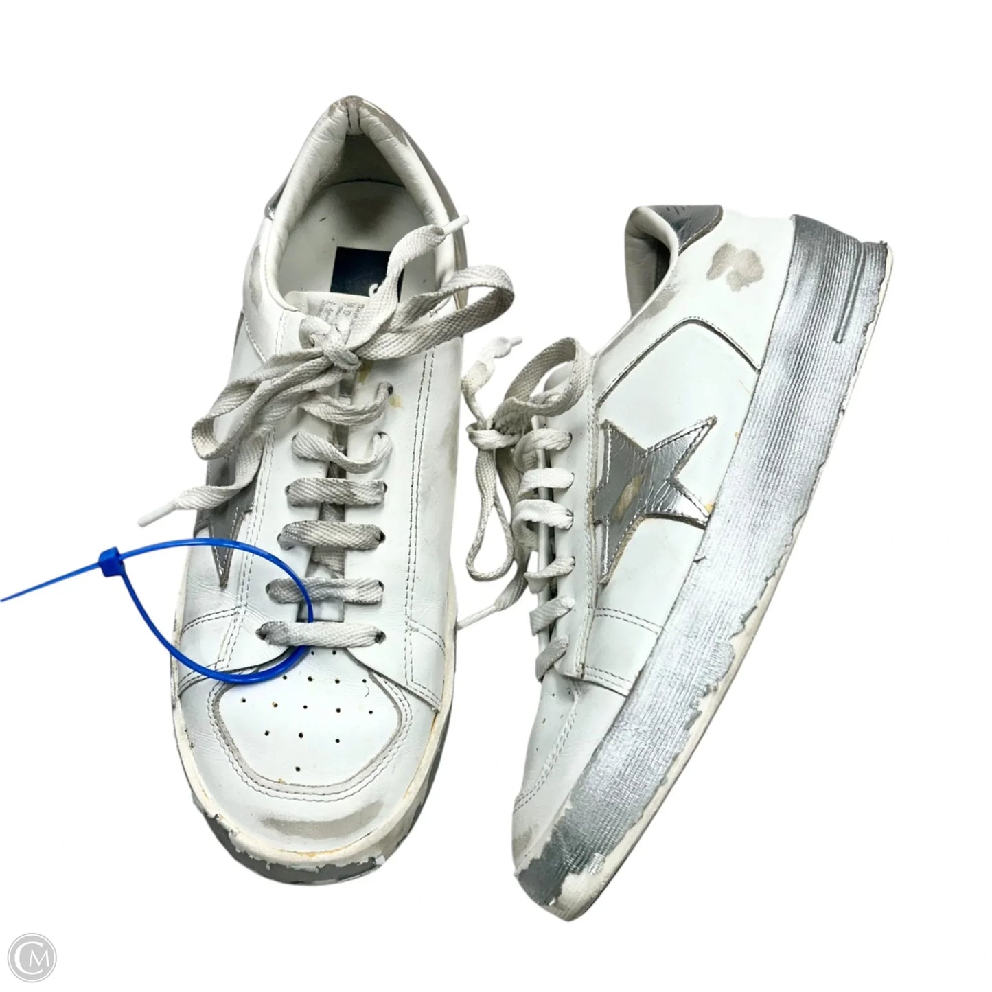 Shoes Luxury Designer By Golden Goose In Silver & White, Size: 7.5