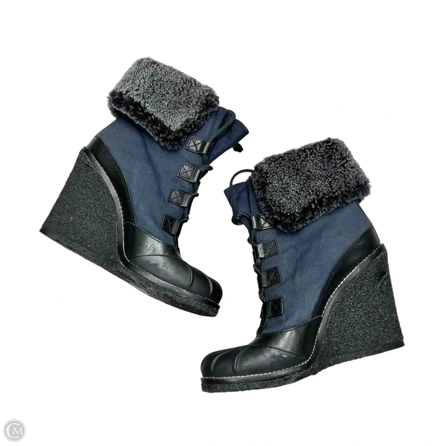 Boots Designer By Tory Burch In Black & Blue, Size: 8