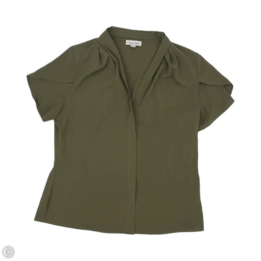 Blouse Short Sleeve By Calvin Klein In Green, Size: L
