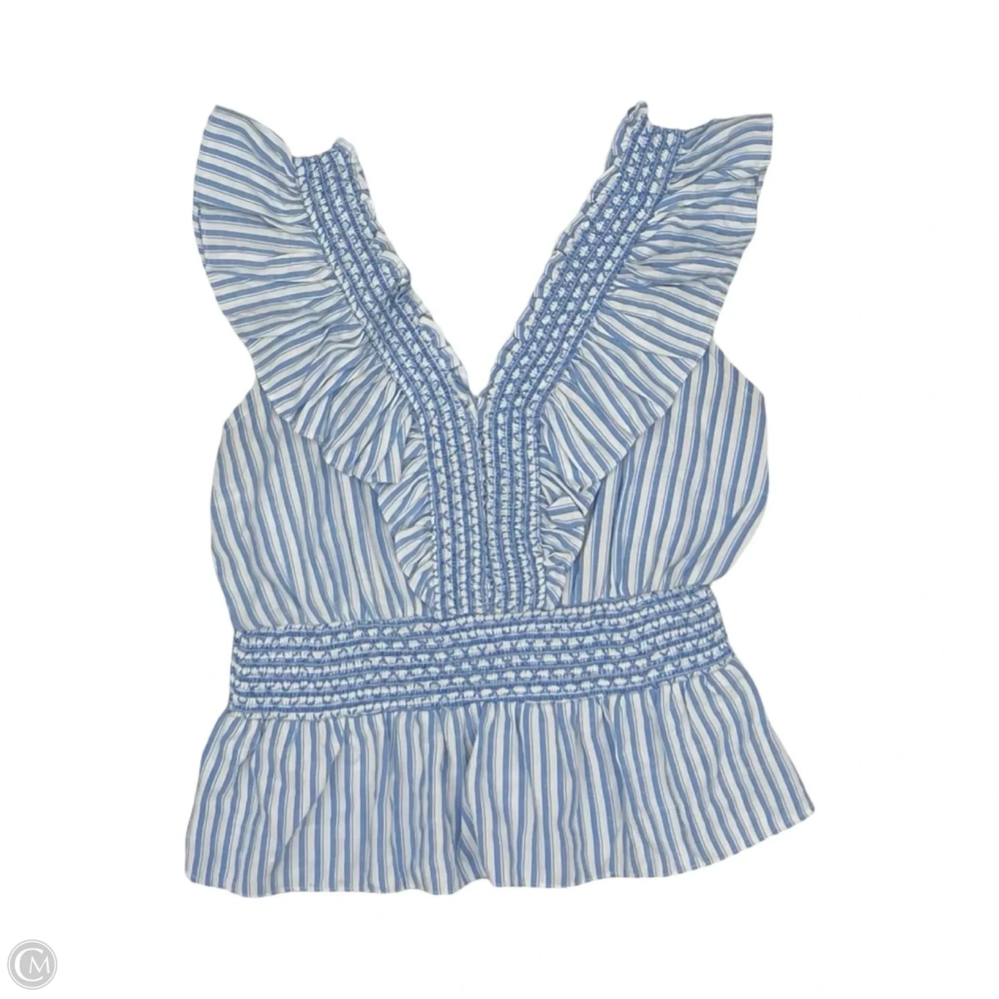Blouse Sleeveless By Skies Are Blue In Blue & Cream, Size: Xs