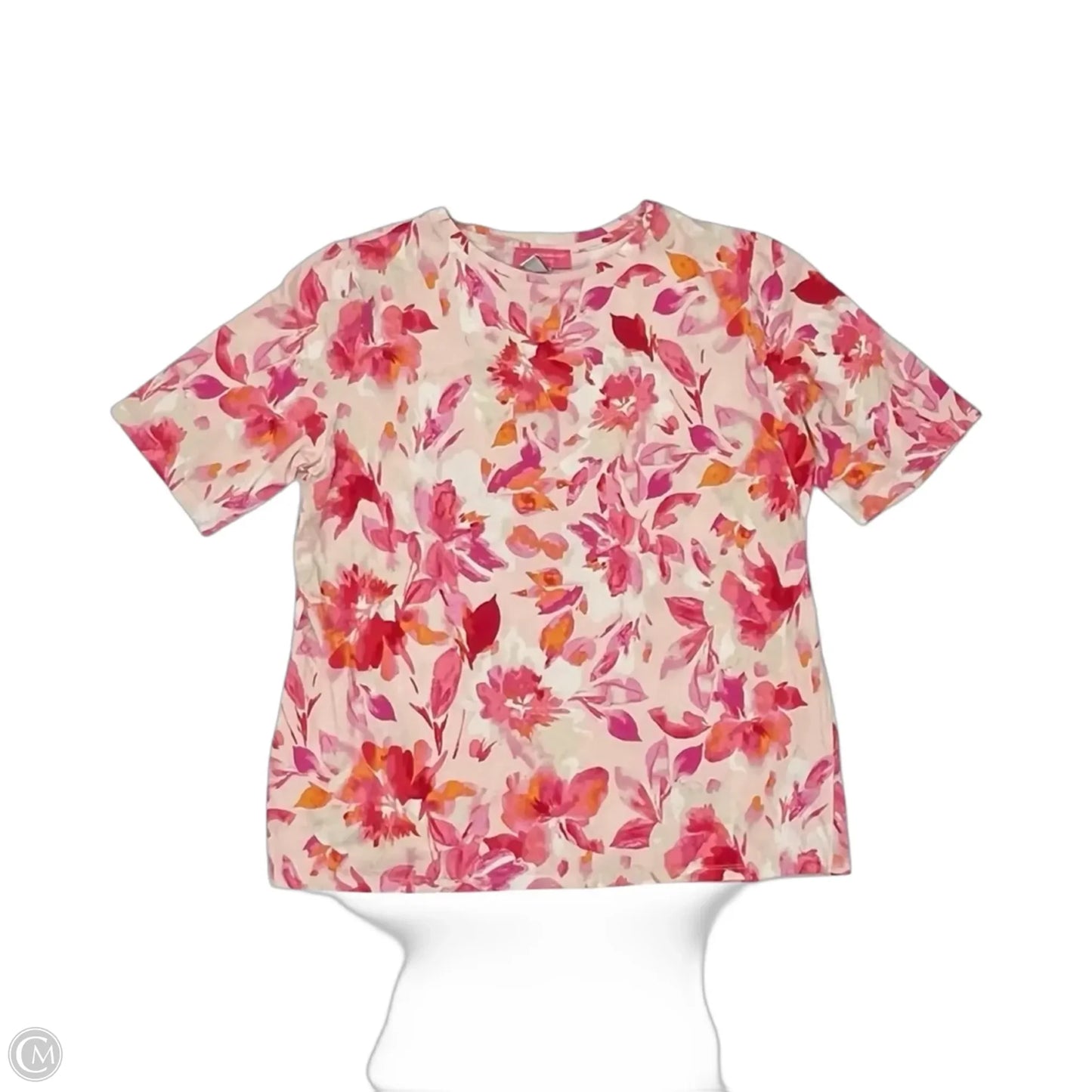 Top Short Sleeve By Isaac Mizrahi In Cream & Pink, Size: M
