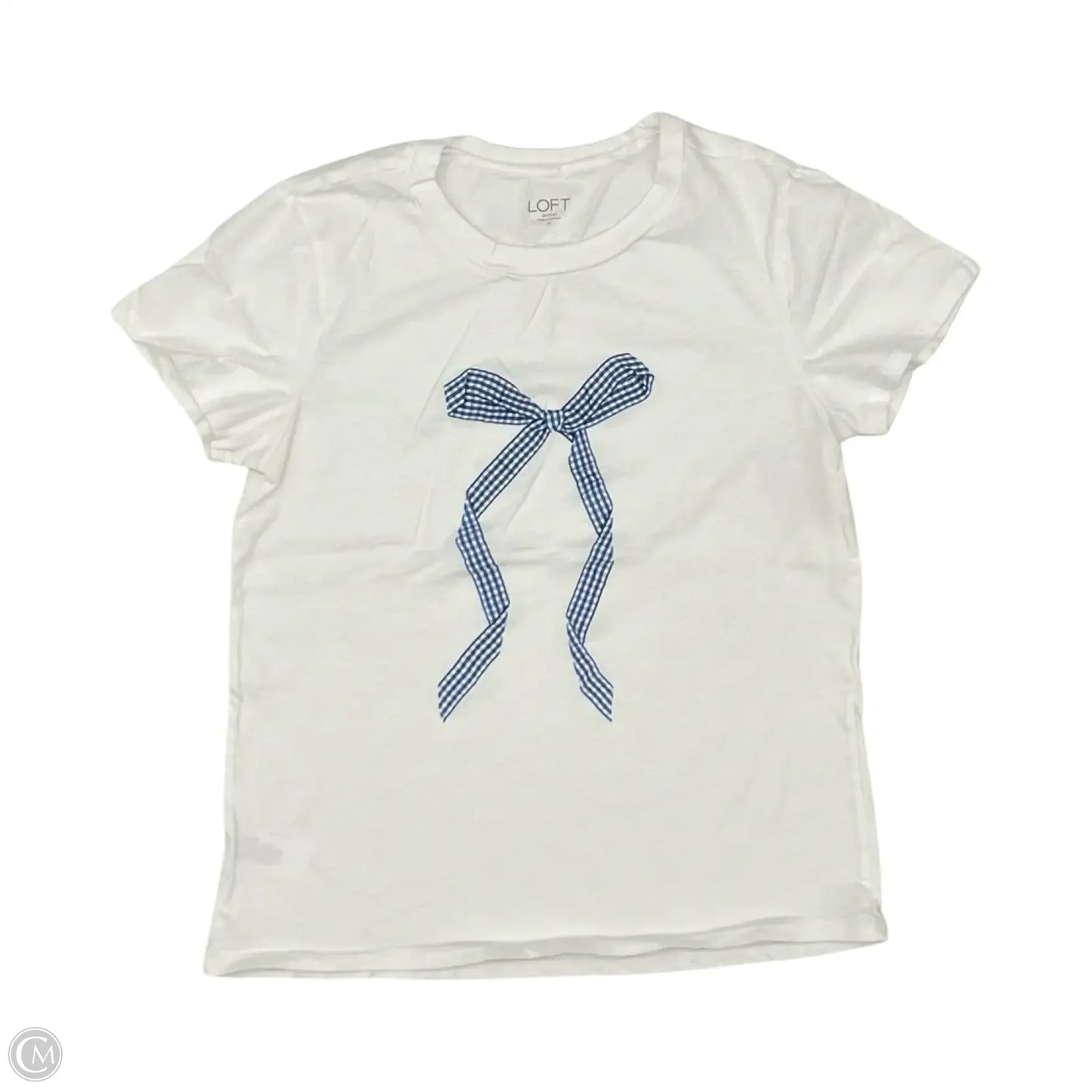 Top Short Sleeve By Loft In Blue & Cream, Size: M