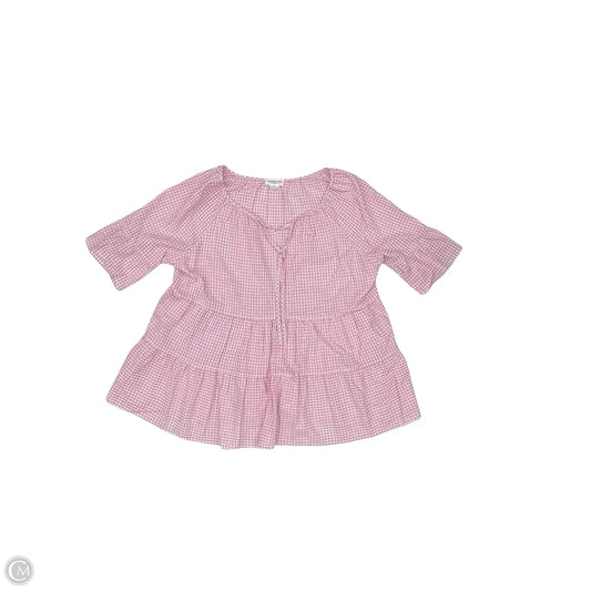 Blouse Short Sleeve By Chicsoul In Pink & White, Size: 1x