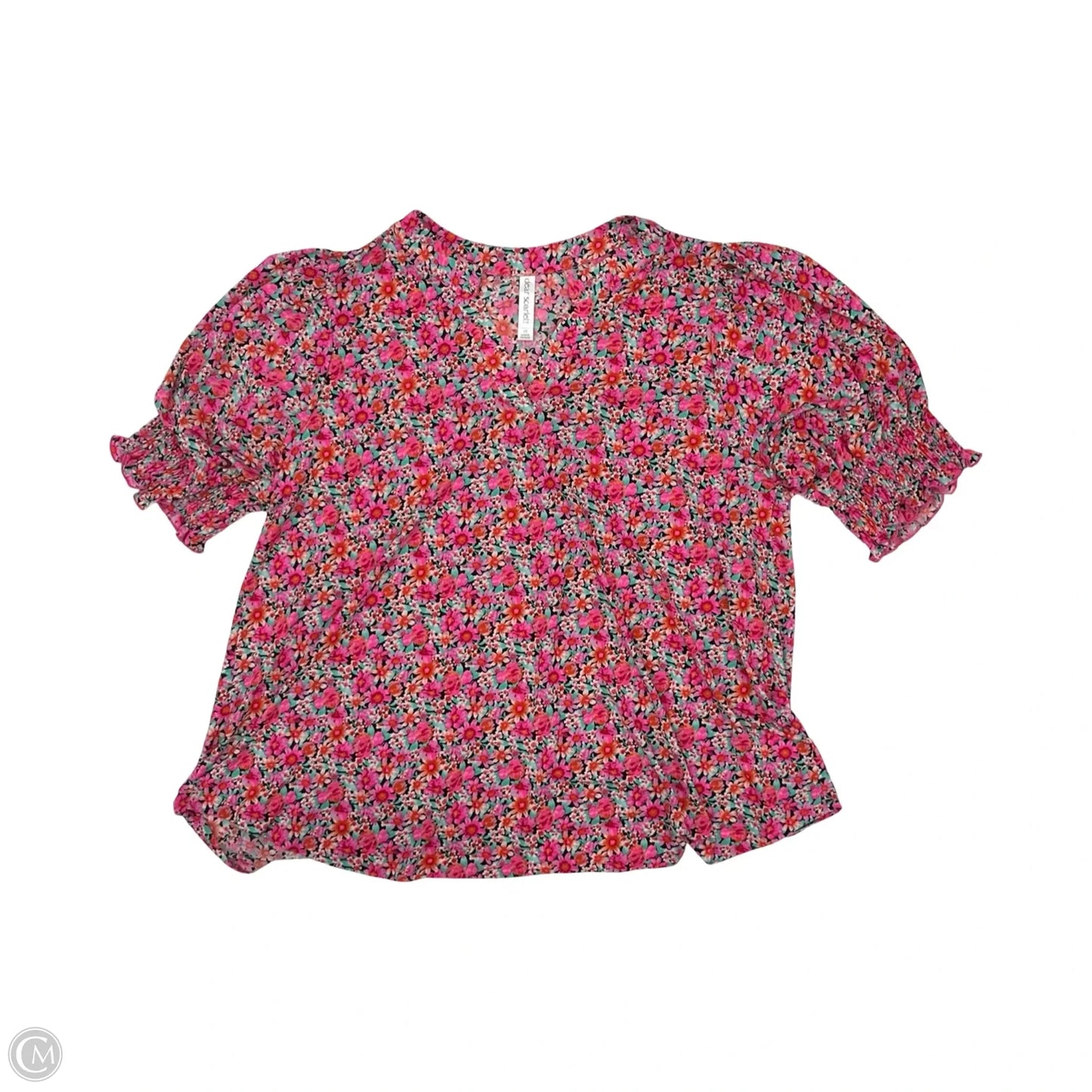 Blouse Short Sleeve By Dear Scarlett In Floral Print, Size: 2x