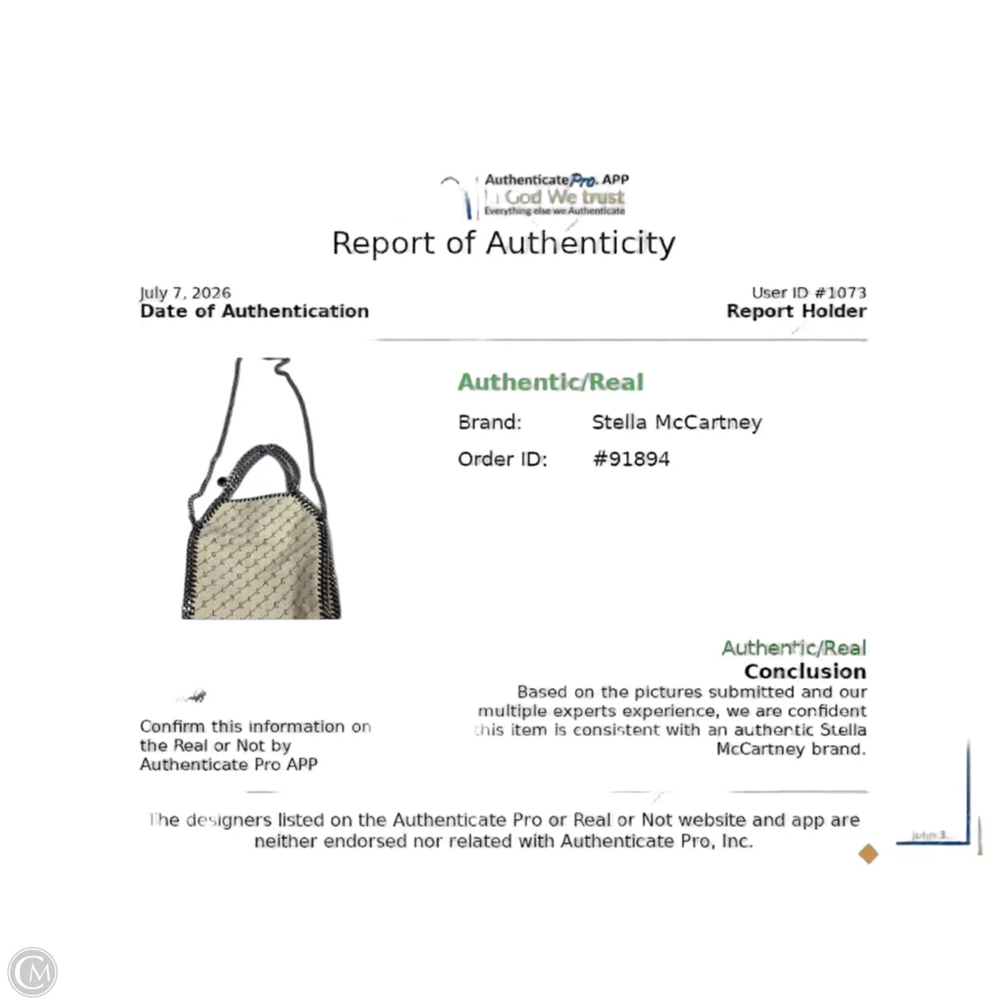 Handbag Luxury Designer By Stella Mccartney, Size: Medium