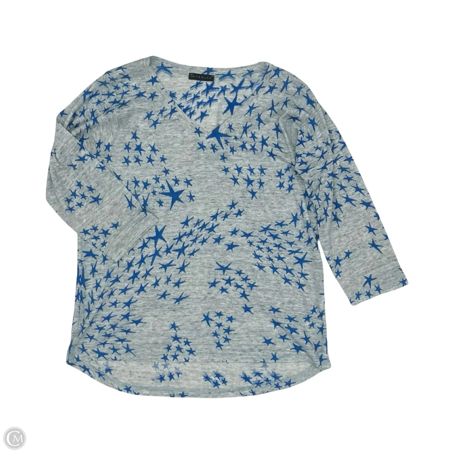 Top 3/4 Sleeve By Nally And Millie In Blue & Grey, Size: L