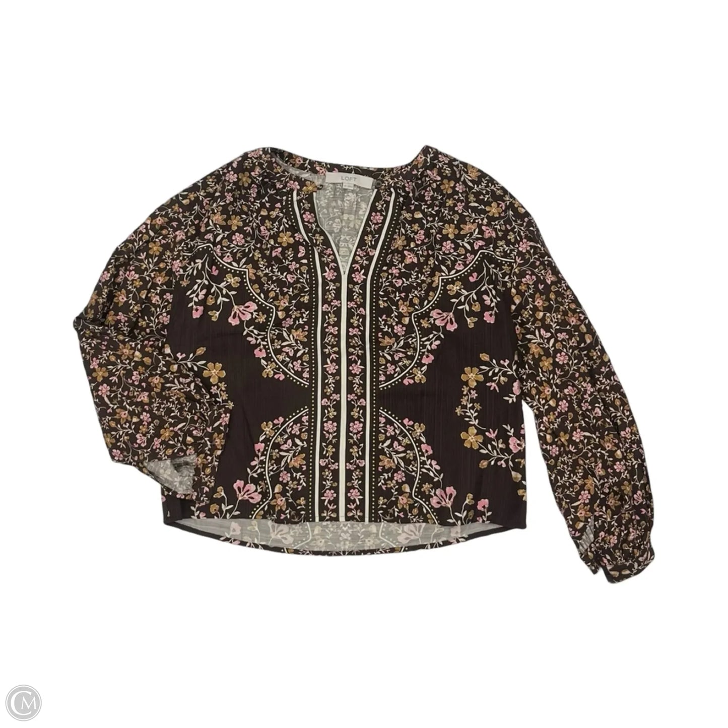 Blouse Long Sleeve By Loft In Brown & Pink, Size: Xs