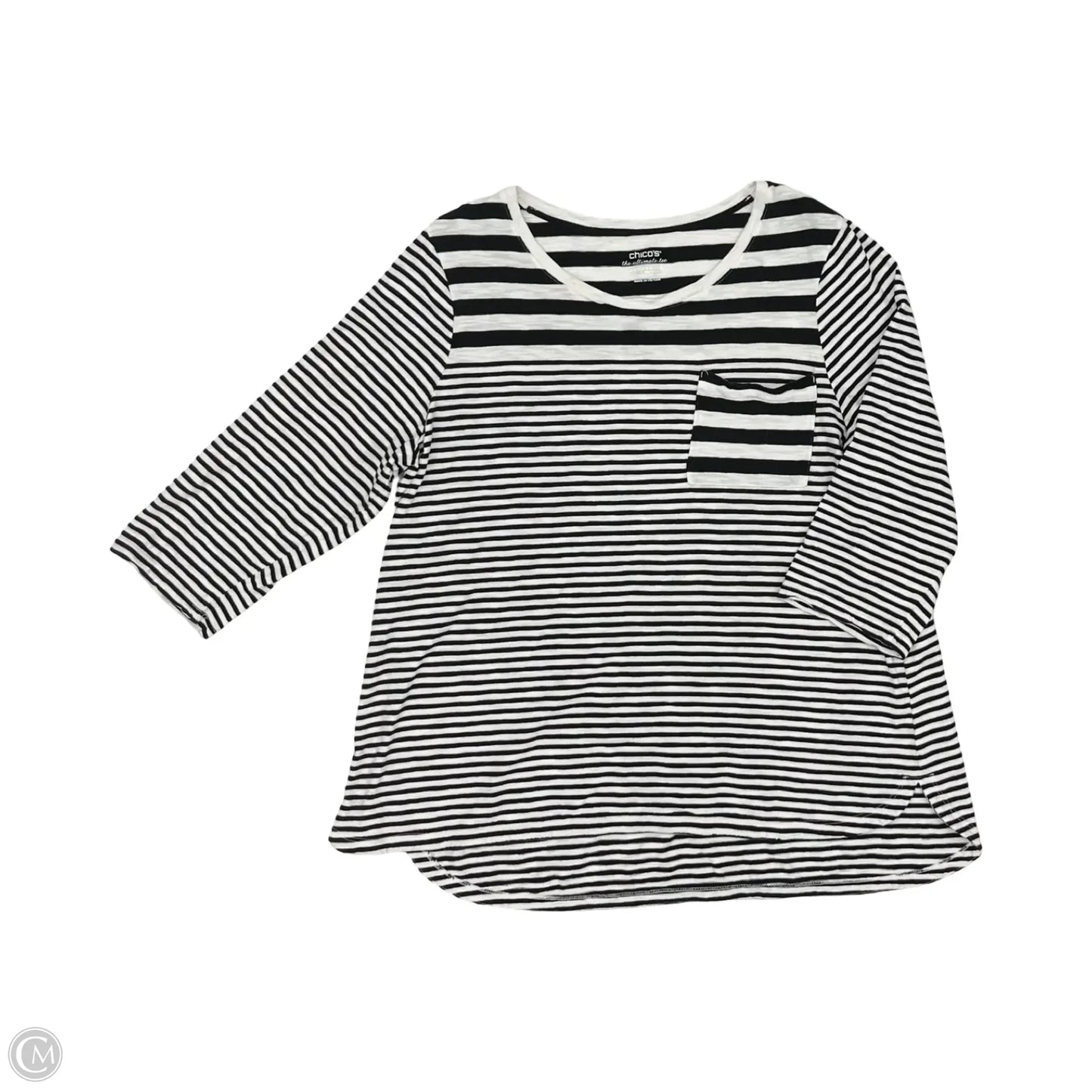 Top 3/4 Sleeve By Chicos In Black & Cream, Size: Xl
