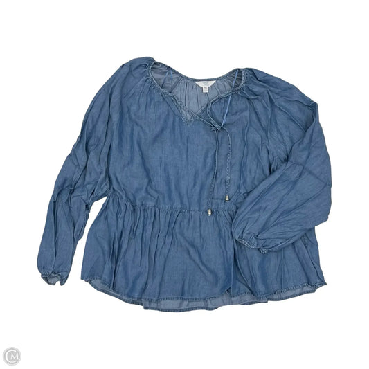 Blouse Long Sleeve By Time And Tru In Blue Denim, Size: Xxl