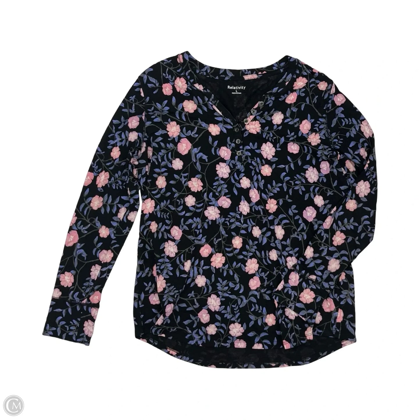 Top Long Sleeve By Relativity In Floral Print, Size: L
