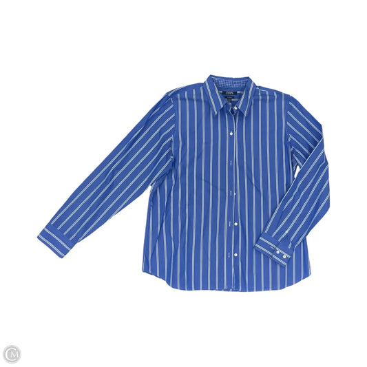 Blouse Long Sleeve By Chaps In Blue & White, Size: Xl