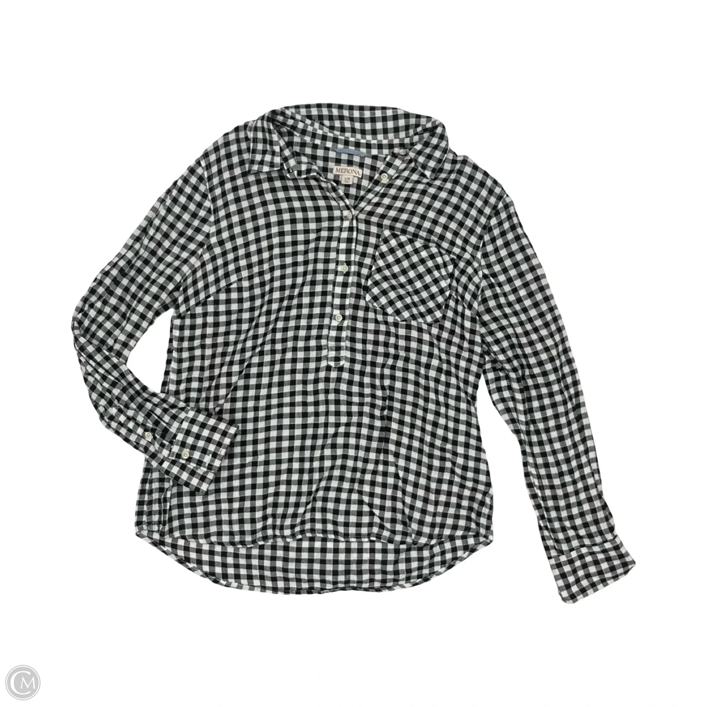 Top Long Sleeve By Merona In Black & White, Size: L