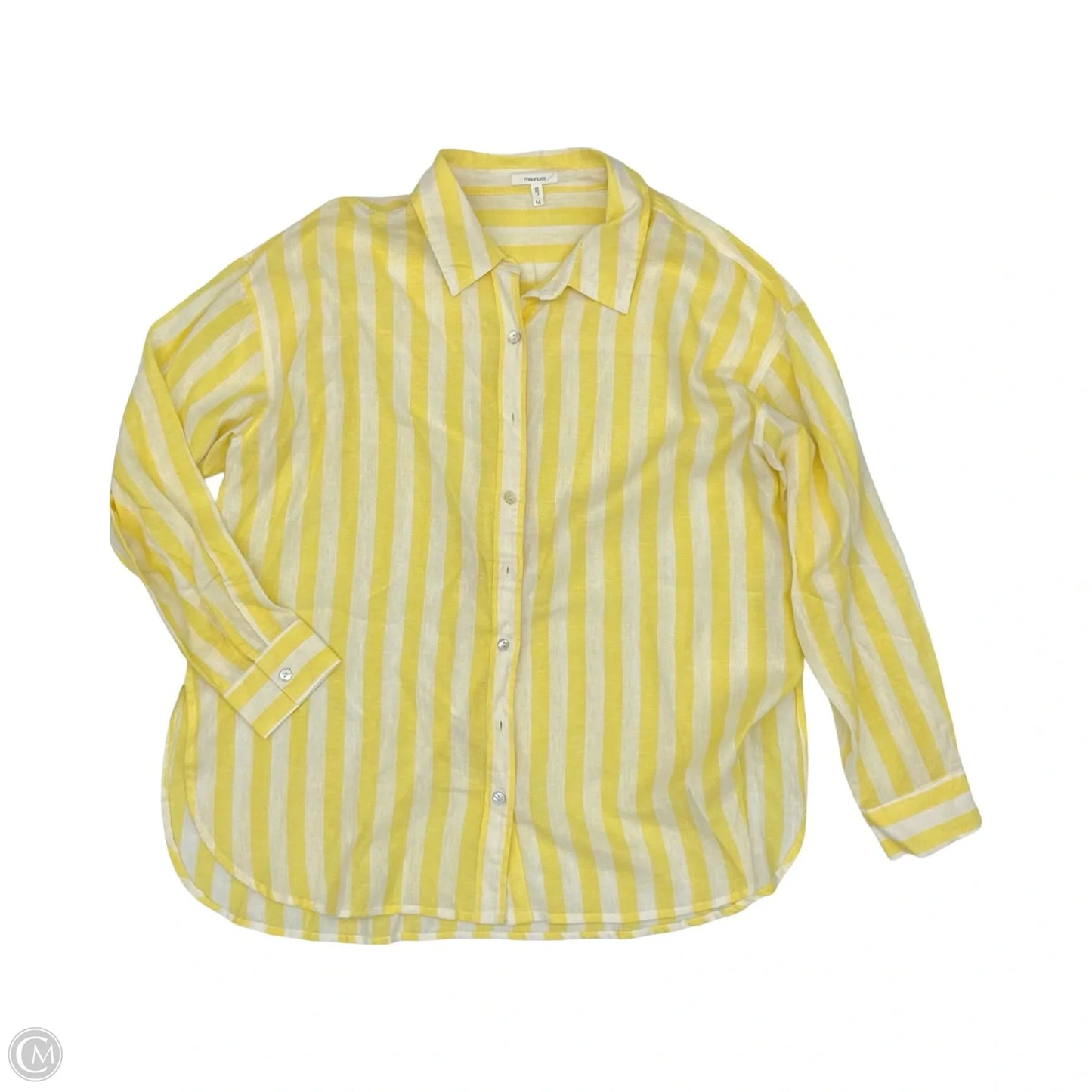 Top Long Sleeve By Maurices In White & Yellow, Size: M