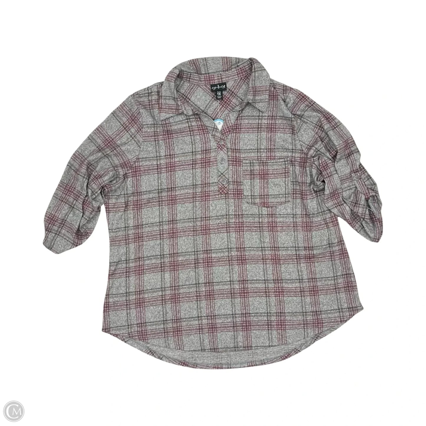 Top 3/4 Sleeve By Clothes Mentor In Grey & Red, Size: 1x