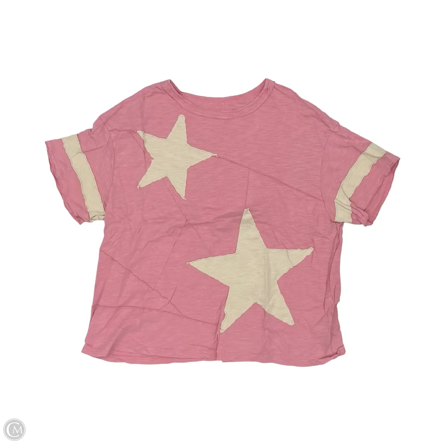 Top Short Sleeve By Shein In Cream & Pink, Size: 3x