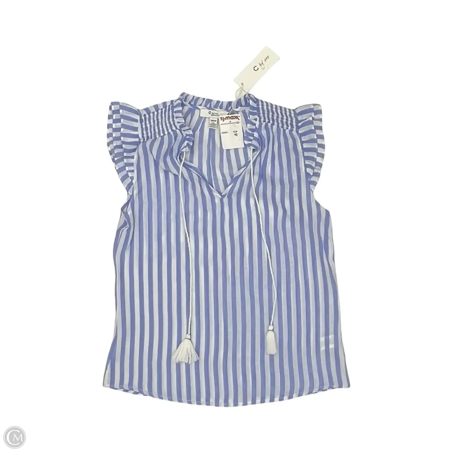 Blouse Short Sleeve By Clothes Mentor In Blue & White, Size: Xs