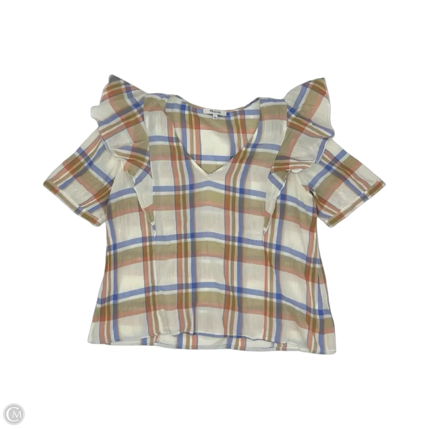 Blouse Short Sleeve By Madewell In Blue & Cream, Size: L