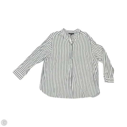 Blouse Long Sleeve By Jane And Delancey In Blue & Cream, Size: 2x
