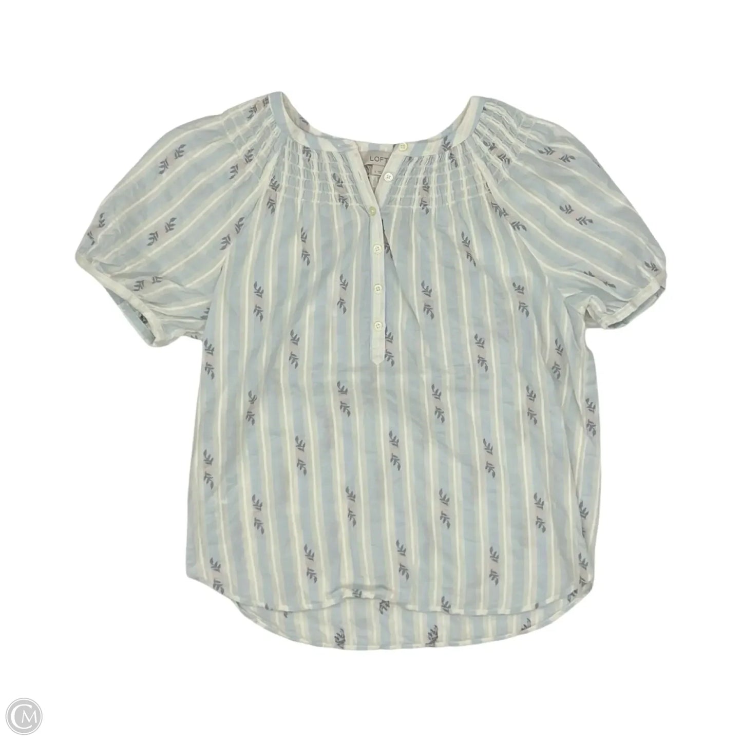 Blouse Short Sleeve By Loft In Blue & Cream, Size: S