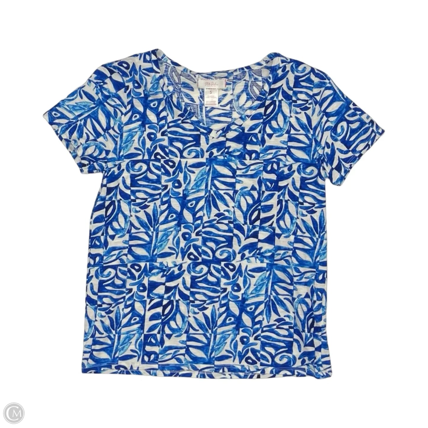 Top Short Sleeve By Stella Parker In Blue & White, Size: S