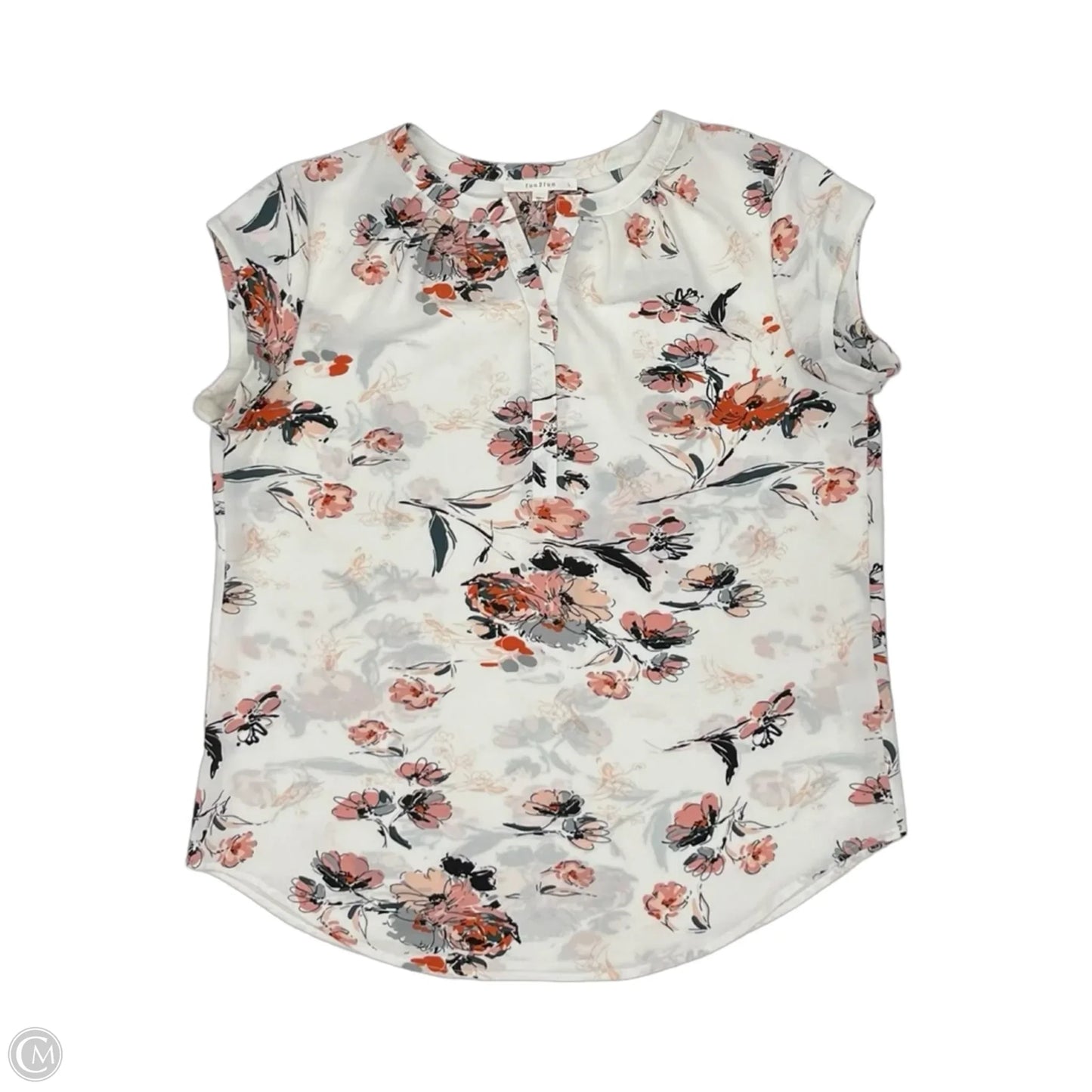 Blouse Short Sleeve By Clothes Mentor In Cream & Pink, Size: L