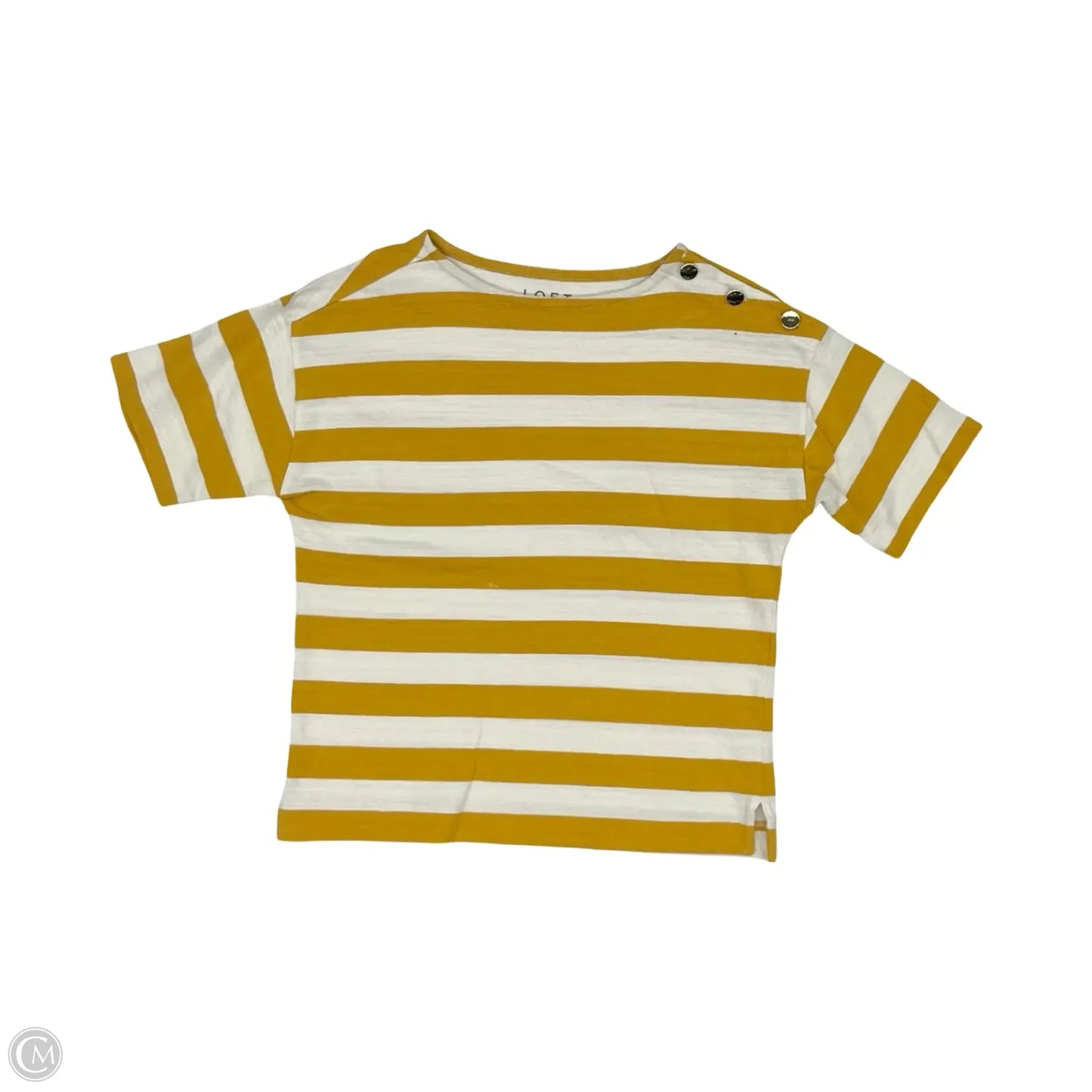 Top Short Sleeve By Loft In Gold & White, Size: S