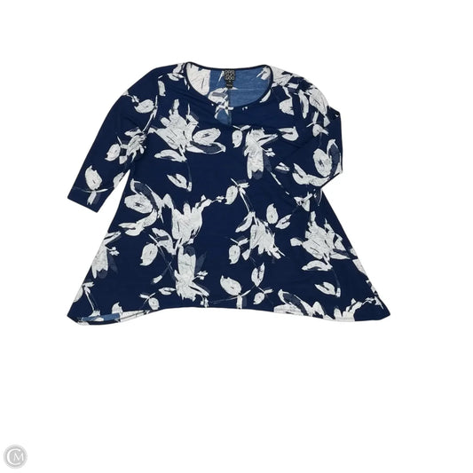 Tunic 3/4 Sleeve By Clara Sun Woo In Blue & White, Size: 1x