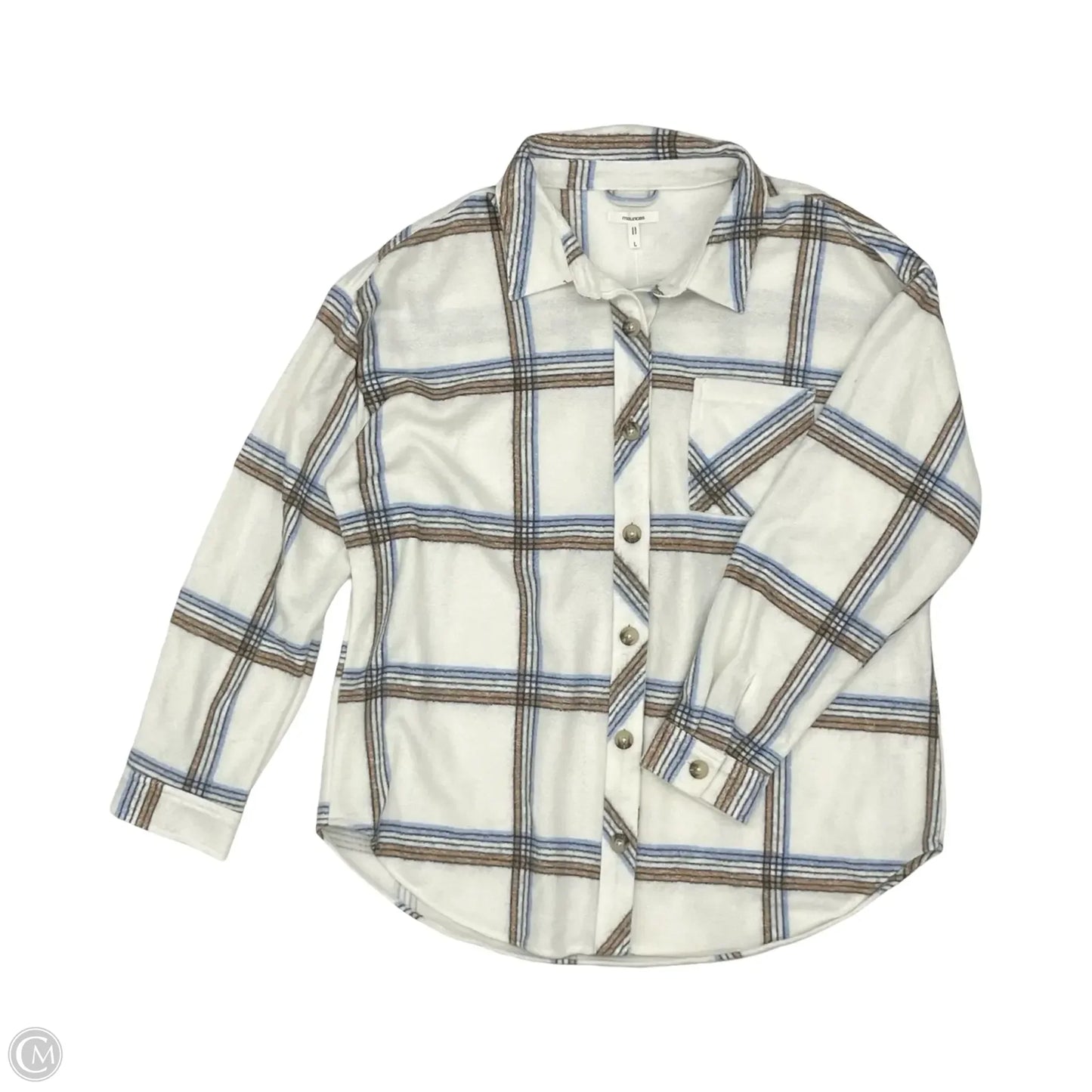 Jacket Shirt By Maurices In Blue & White, Size: L