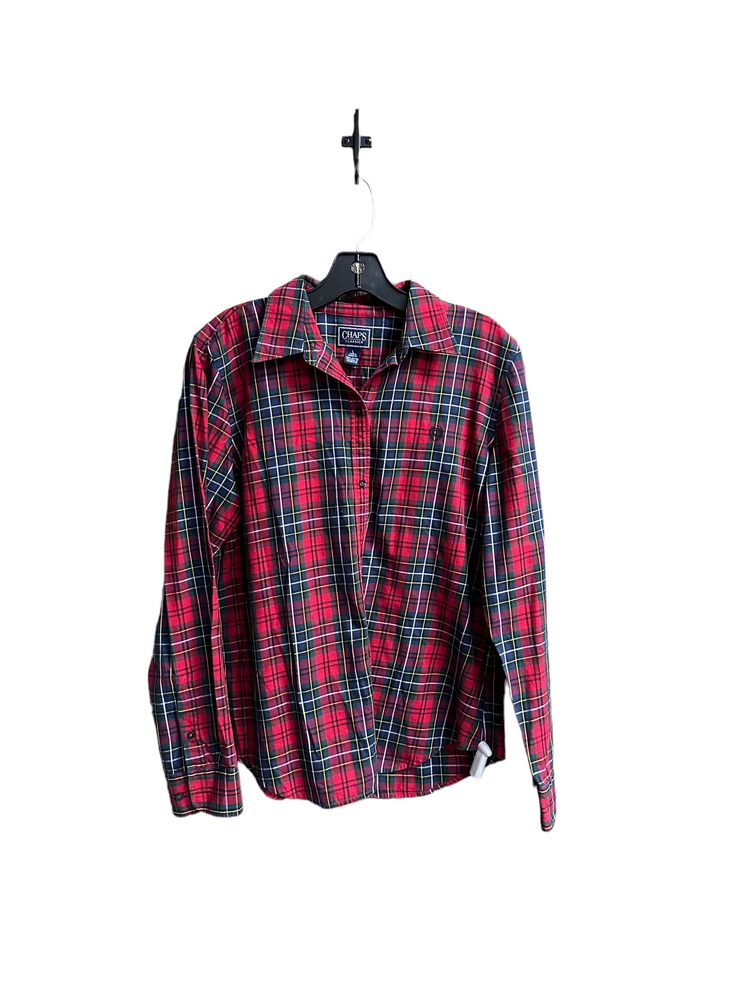 Top Long Sleeve By Chaps In Plaid Pattern, Size: L