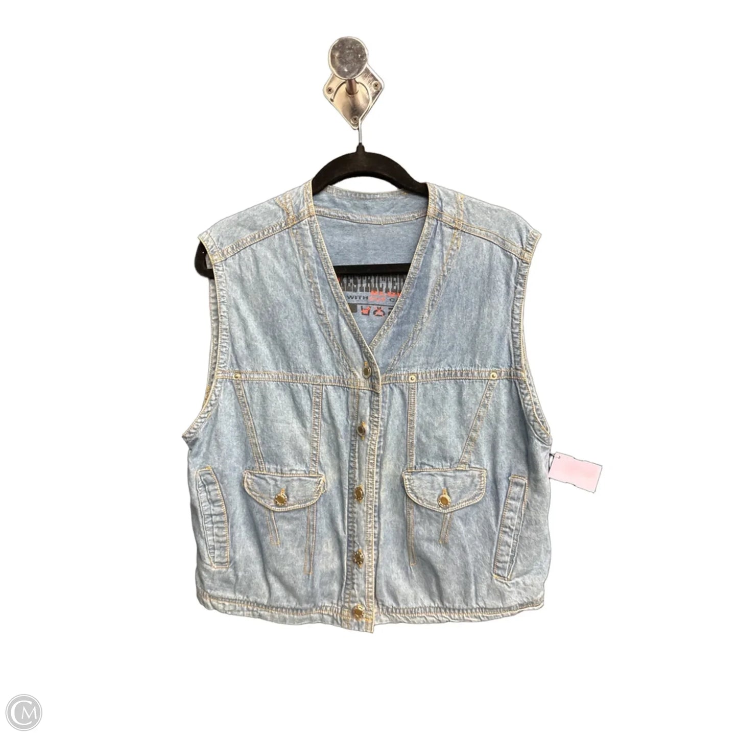 Blouse Sleeveless By Restricted In Blue Denim, Size: L
