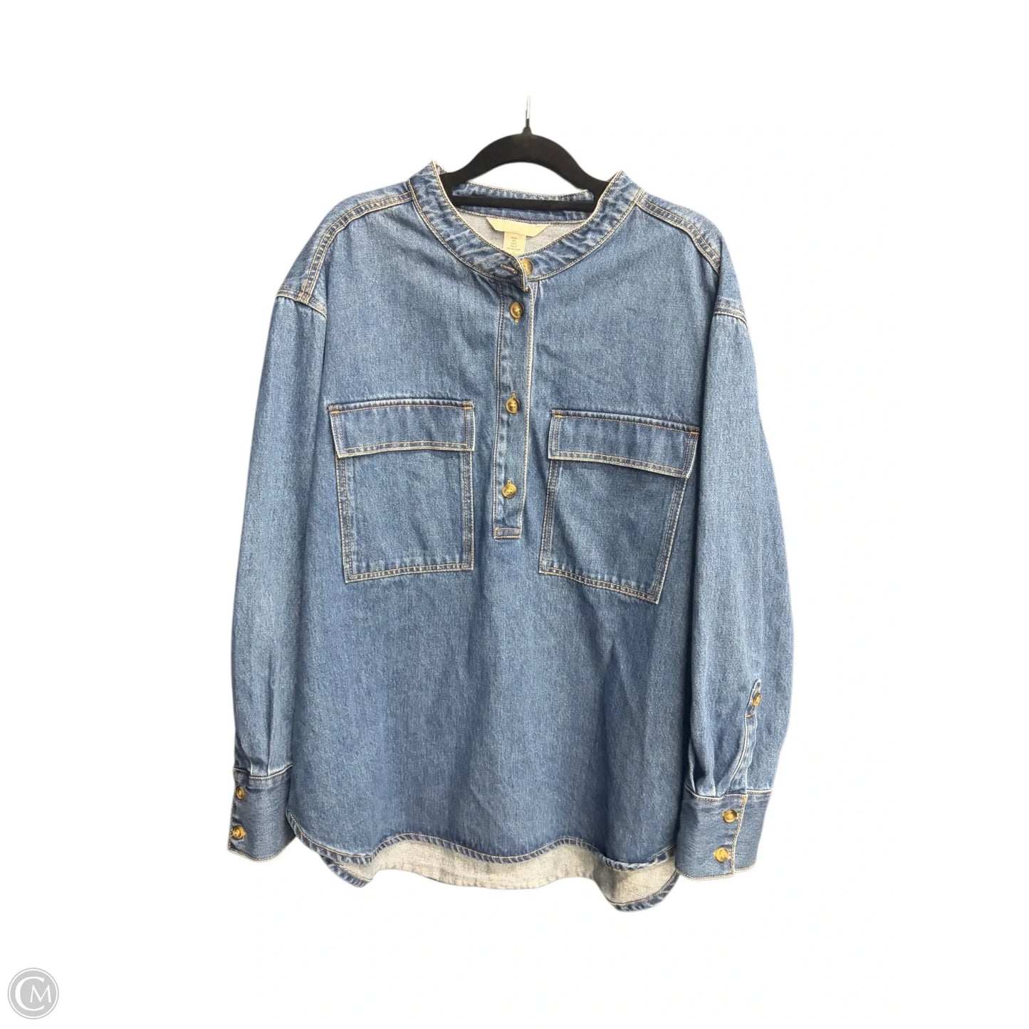 Top Long Sleeve By H&m In Blue Denim, Size: L