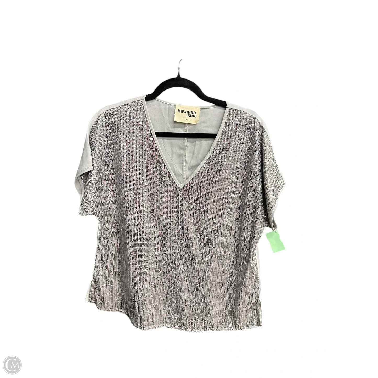 Top Short Sleeve By Savanna Jane In Silver, Size: M