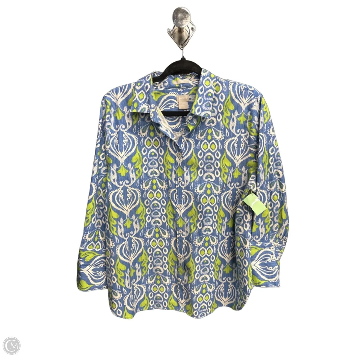 Top 3/4 Sleeve By Chicos In Blue & Green, Size: Xl