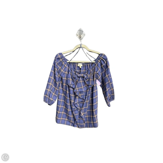 Top Short Sleeve By Entro In Plaid Pattern, Size: L
