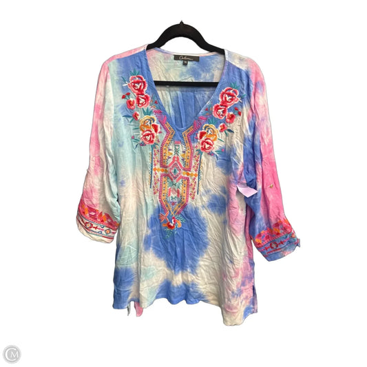Top 3/4 Sleeve By Calessa In Multi-colored, Size: 1x