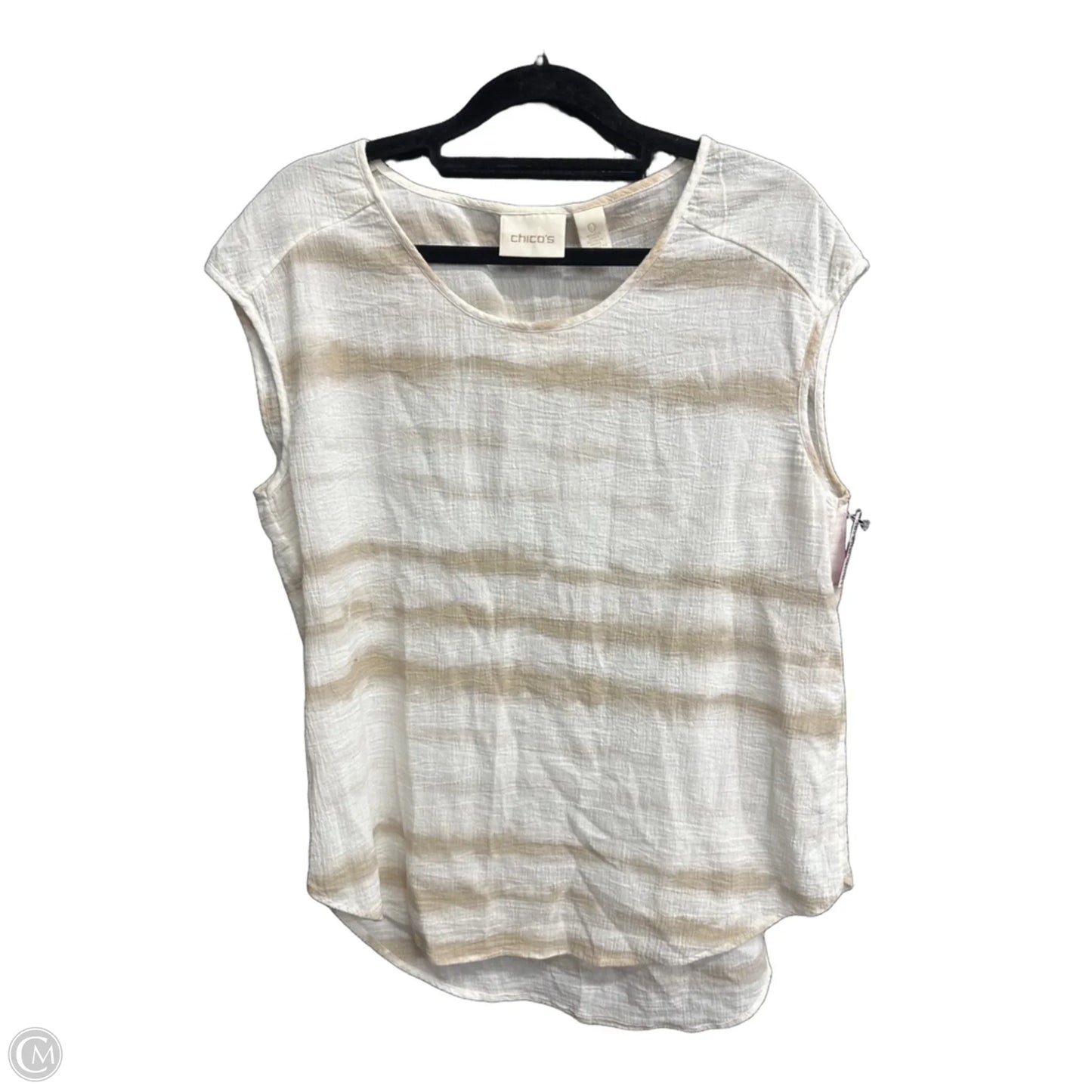 Top Sleeveless By Chicos In Tan & White, Size: S