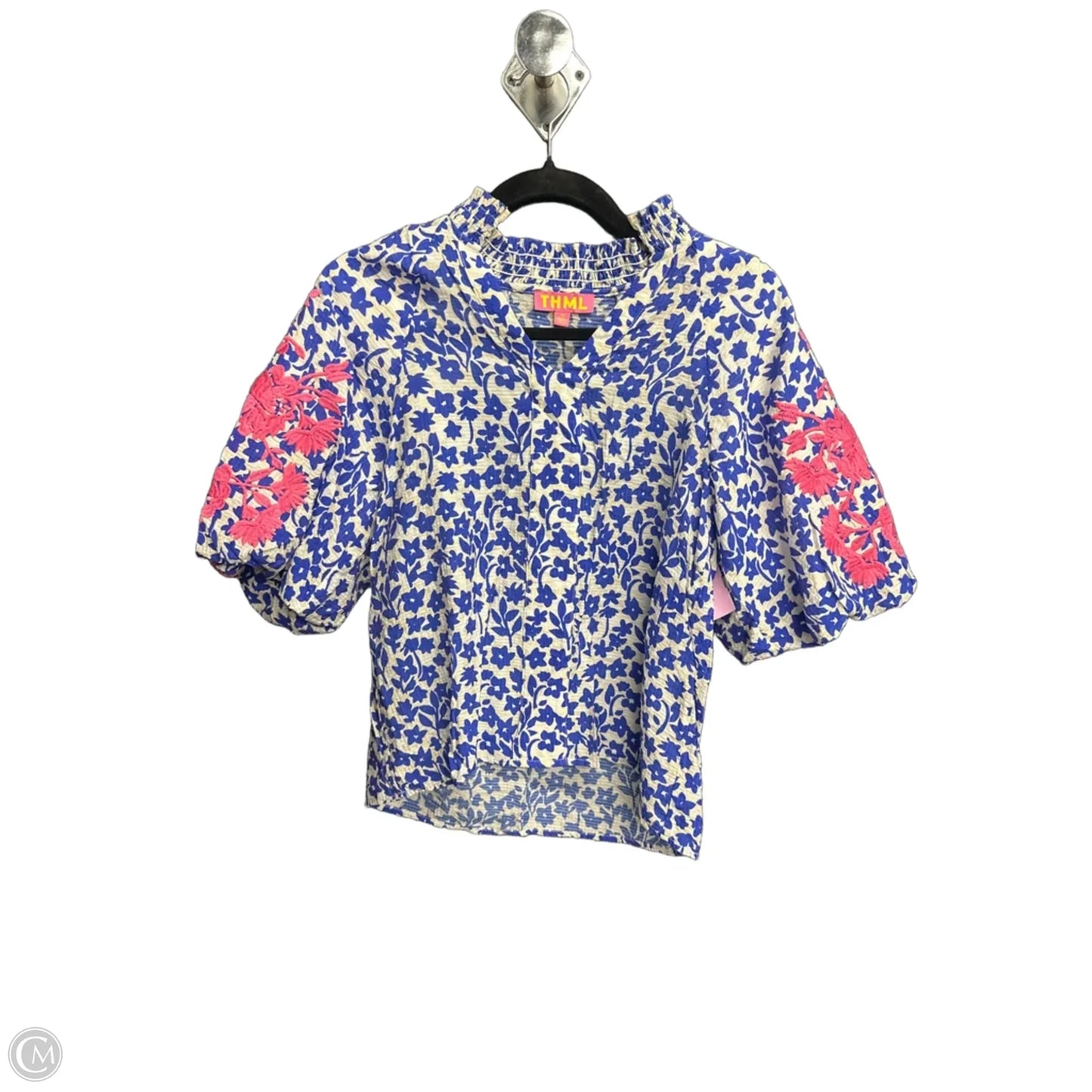 Top Short Sleeve By Thml In Blue & White, Size: Xs