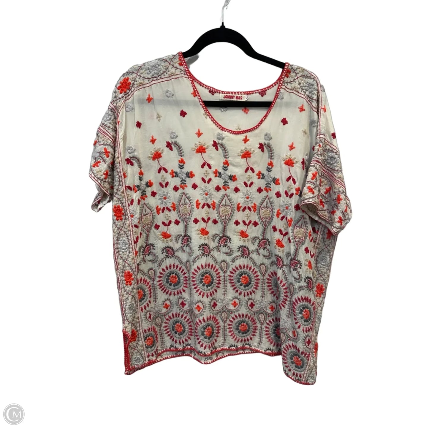 Blouse Short Sleeve By Johnny Was In Orange & Red, Size: S