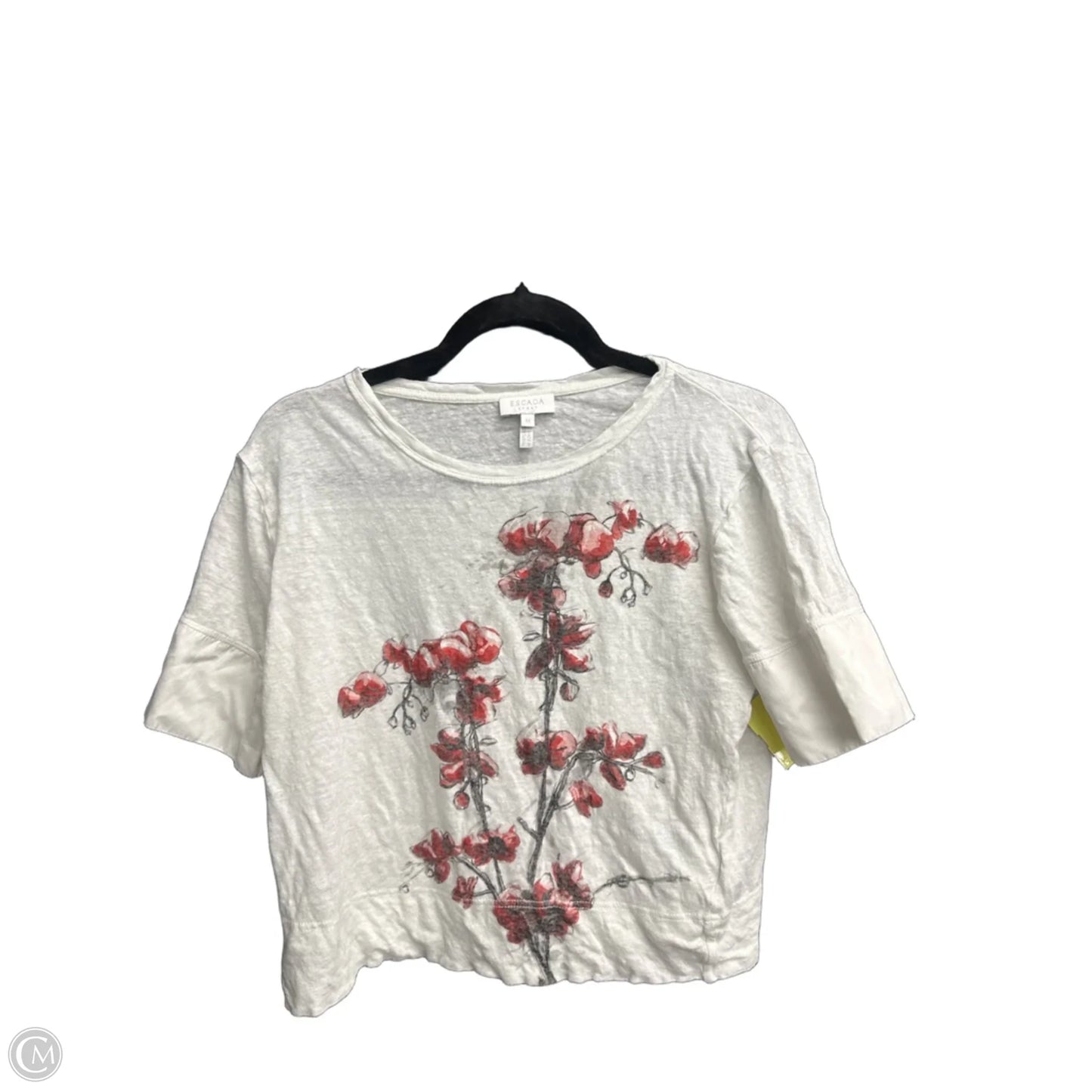 Top Short Sleeve Designer By Escada In White, Size: M