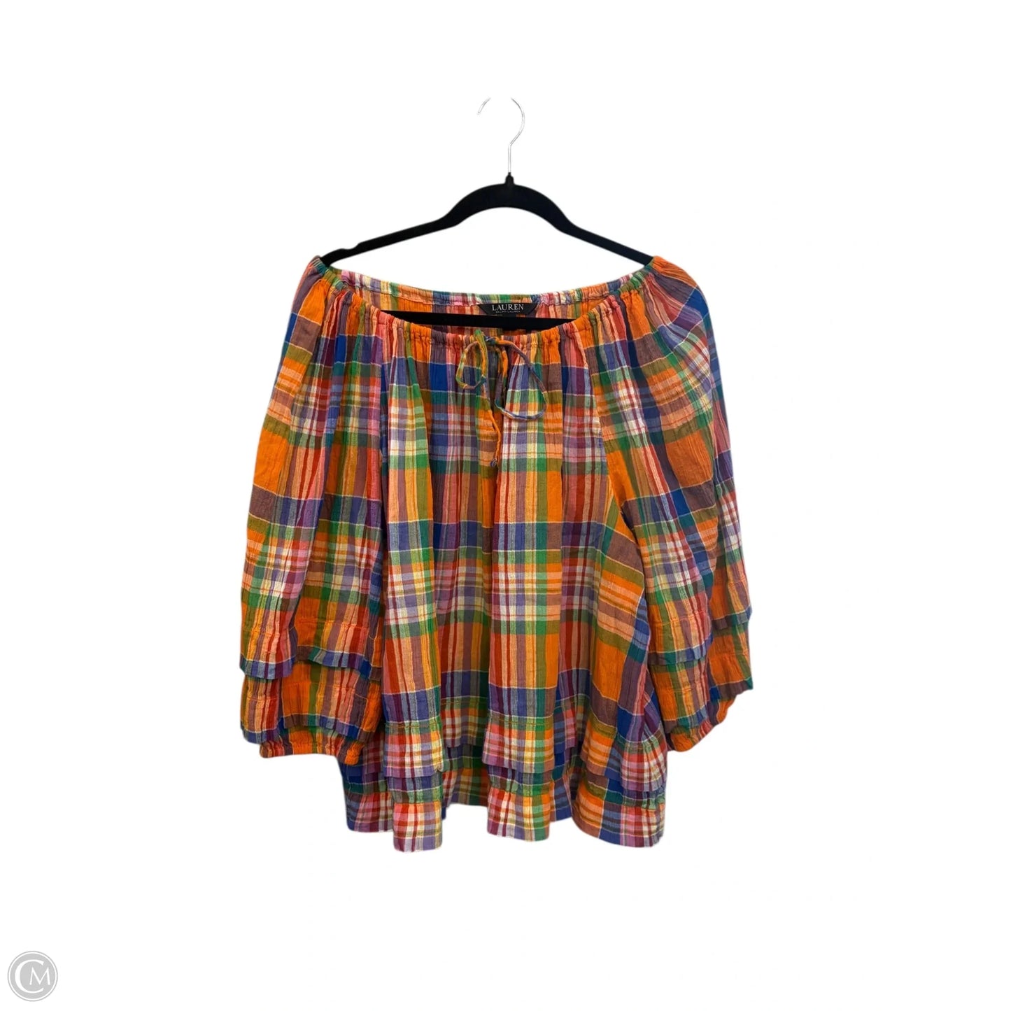 Top 2pc 3/4 Sleeve By Ralph Lauren In Checkered Pattern, Size: M