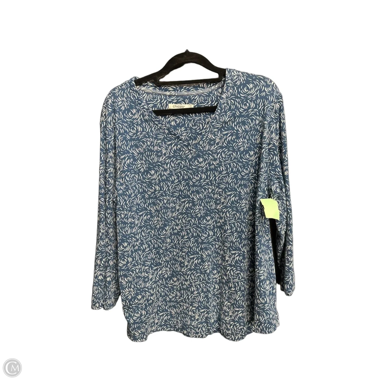 Top 3/4 Sleeve By Chicos In Blue & White, Size: Xl