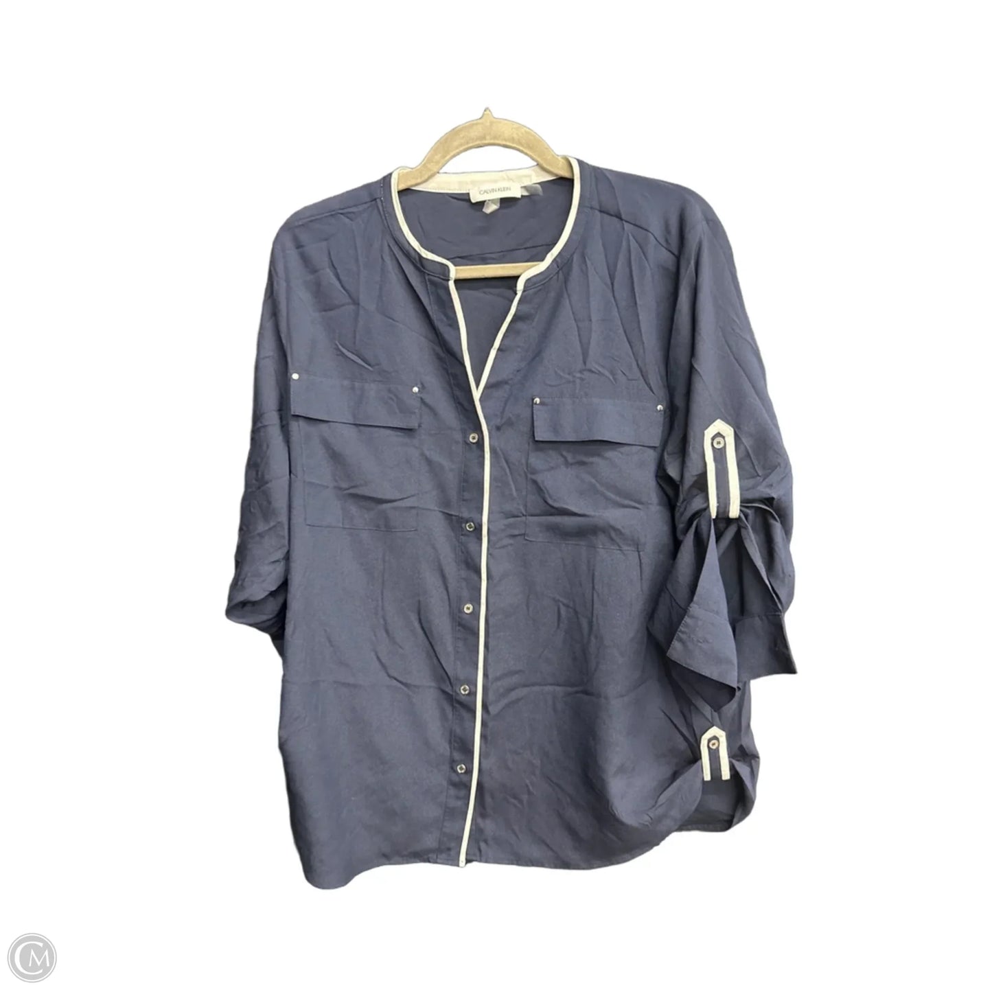 Top 3/4 Sleeve By Calvin Klein In Navy, Size: L