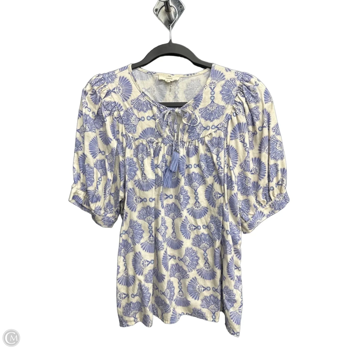 Blouse Short Sleeve By Entro In Blue & White, Size: M
