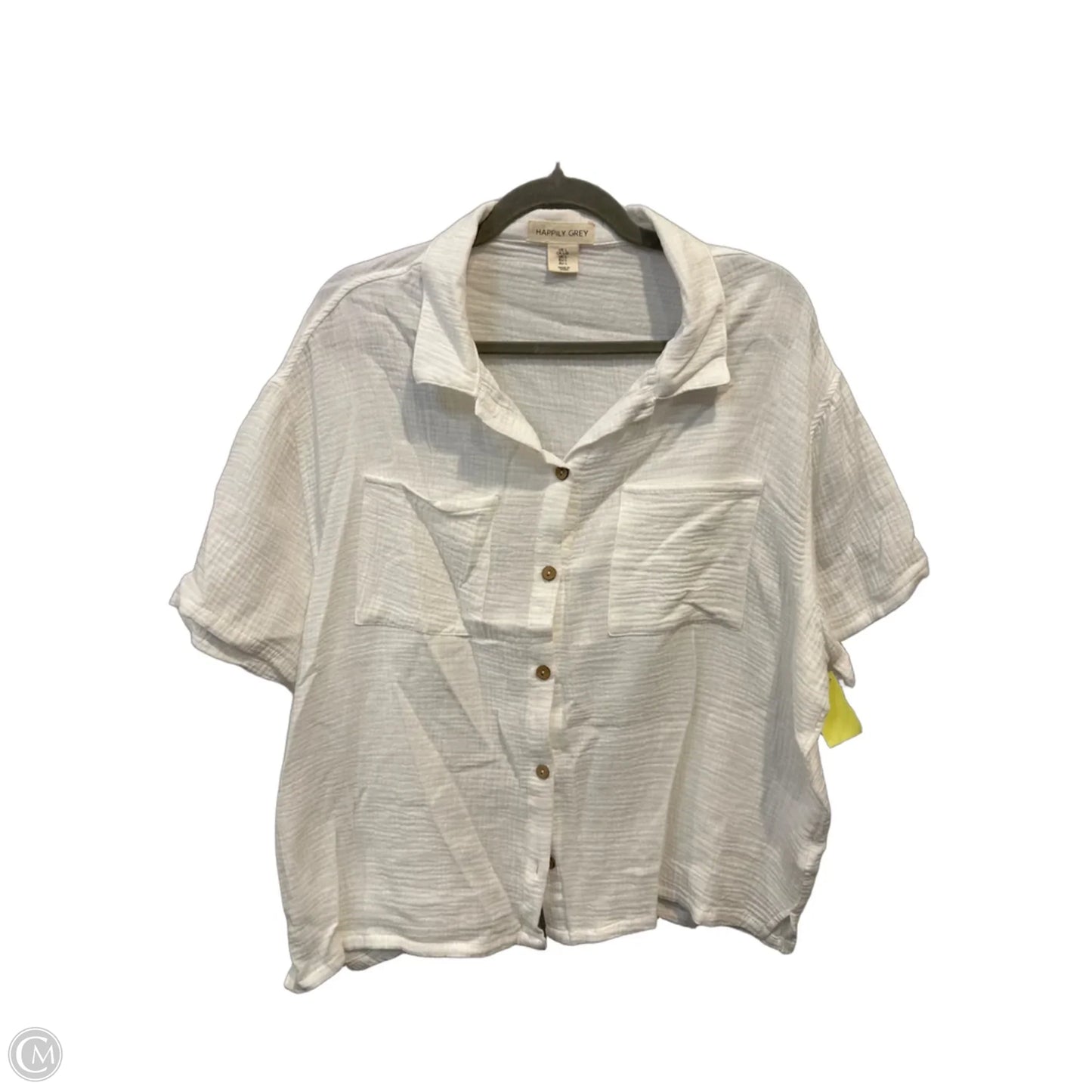 Top Short Sleeve By Happily Grey In White, Size: L