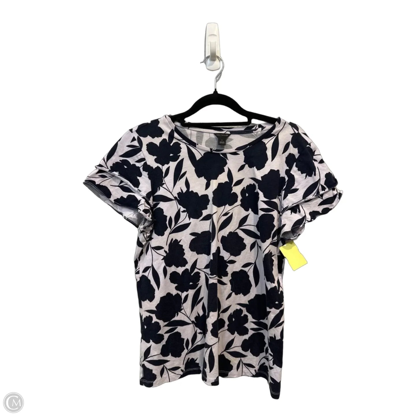 Top Short Sleeve By Ann Taylor In Blue & White, Size: S