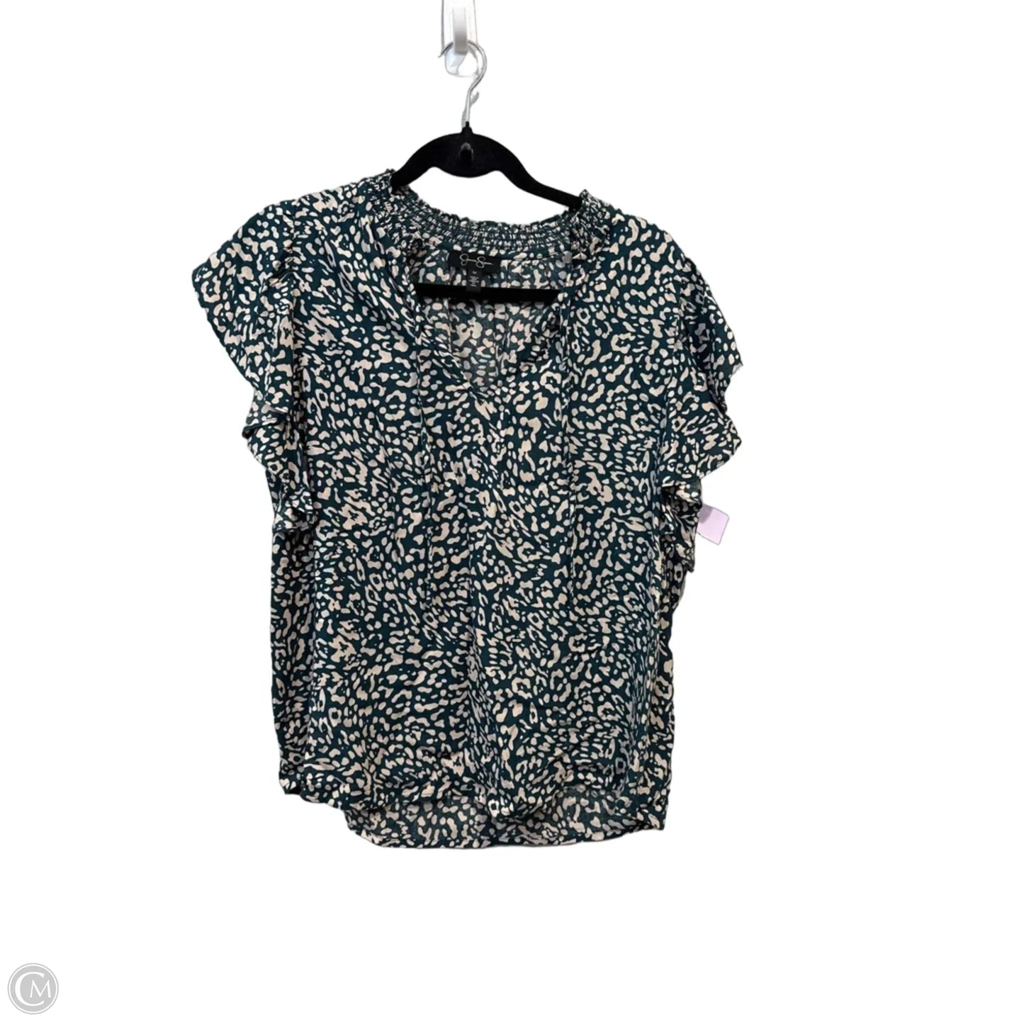 Blouse Short Sleeve By Jessica Simpson In Cream & Green, Size: M