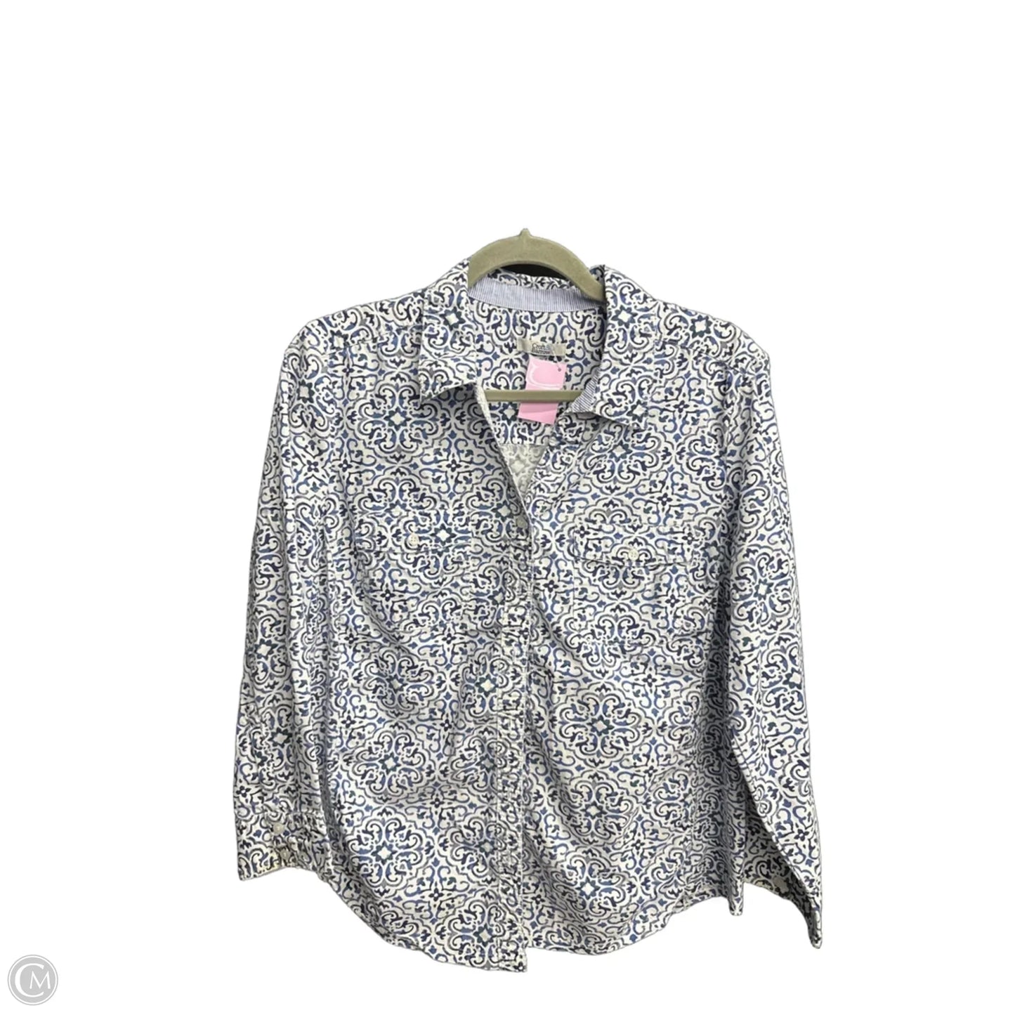 Top Long Sleeve By Croft And Barrow In Blue & White, Size: S